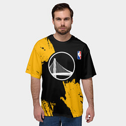 Футболка оверсайз мужская Голден Стэйт Уорриорз - брызги желтой краски, цвет: 3D-принт — фото 2
