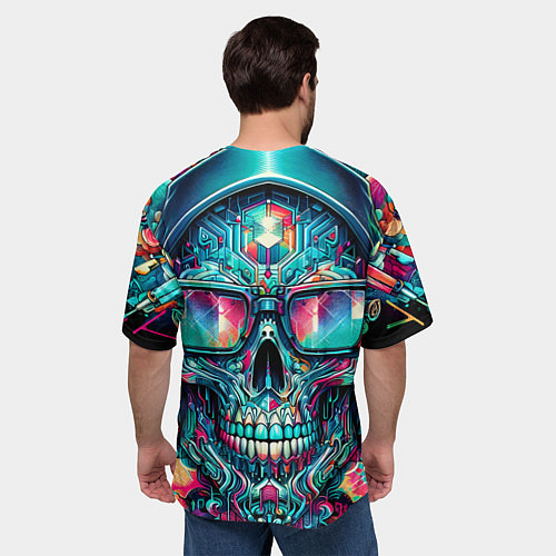 Мужская футболка оверсайз Кибер череп в балахоне и очках - нейроарт фантазия / 3D-принт – фото 4