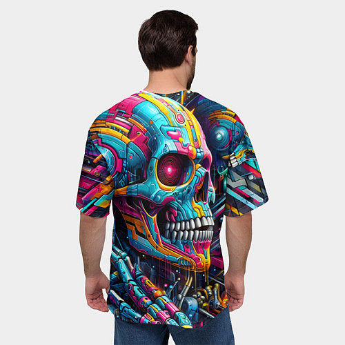 Мужская футболка оверсайз Cyber skull - pattern / 3D-принт – фото 4