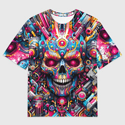 Футболка оверсайз мужская Art cyber skull - ai art fantasy, цвет: 3D-принт