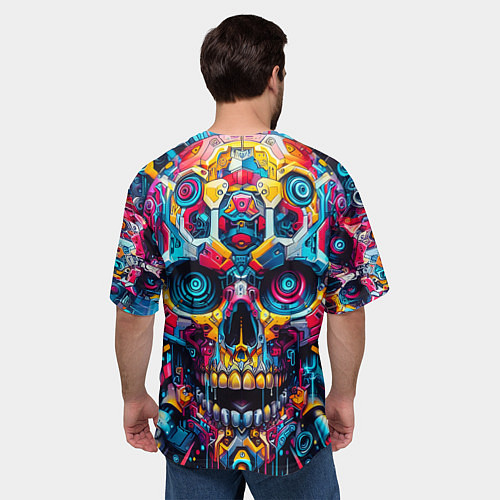 Мужская футболка оверсайз Кибер череп - нейроарт паттерн / 3D-принт – фото 4