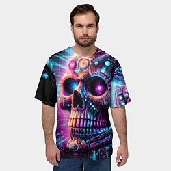 Футболка оверсайз мужская Neon cyber skull, цвет: 3D-принт — фото 2