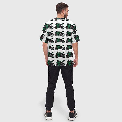 Мужская футболка оверсайз Motorbike dark green / 3D-принт – фото 4