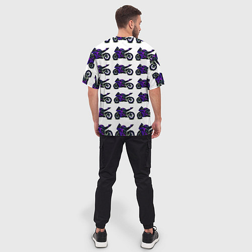 Мужская футболка оверсайз Motorcycle purple gloss / 3D-принт – фото 4
