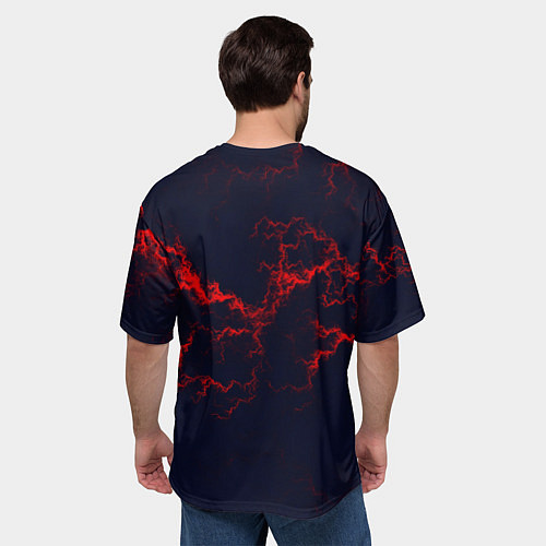 Мужская футболка оверсайз Lightning red glow / 3D-принт – фото 4