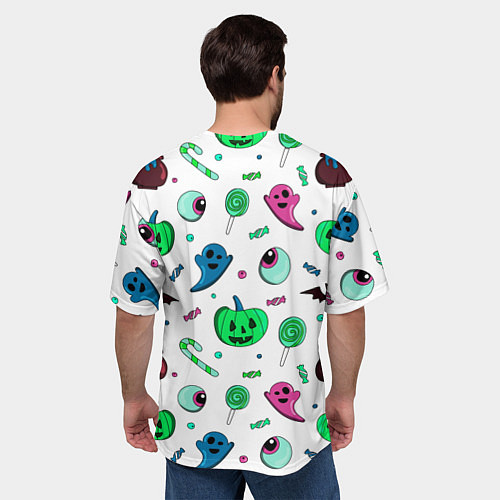 Мужская футболка оверсайз Halloween light green pumpkin - паттерн / 3D-принт – фото 4