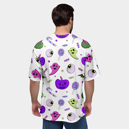 Мужская футболка оверсайз Halloween purple pumpkin pattern / 3D-принт – фото 4