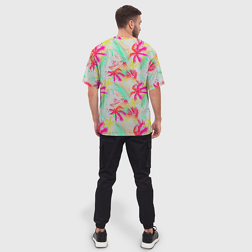Мужская футболка оверсайз Palm yellow pink / 3D-принт – фото 4