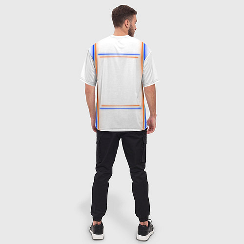 Мужская футболка оверсайз Neon white orange blue / 3D-принт – фото 4
