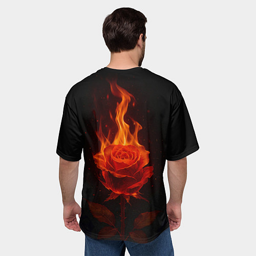Мужская футболка оверсайз Flaming rose / 3D-принт – фото 4