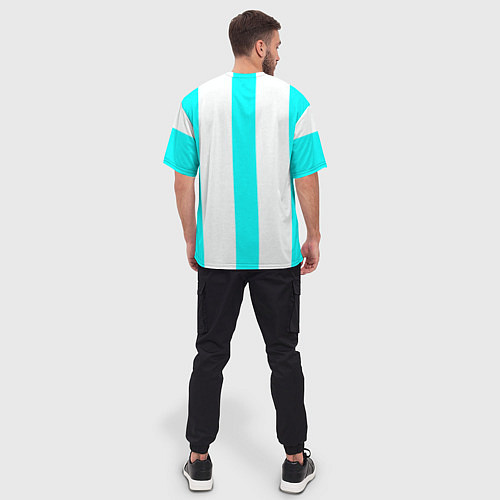 Мужская футболка оверсайз Color light blue white lines / 3D-принт – фото 4