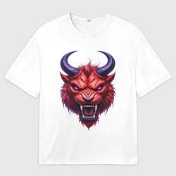 Мужская футболка оверсайз Голова злого красного существа с фиолетовыми глаза