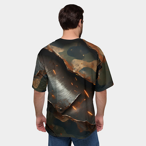 Мужская футболка оверсайз ВМФ медведь у штурвала на фоне камуфляжа / 3D-принт – фото 4