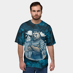 Футболка оверсайз мужская Медведь ВМФ в тельняшке, цвет: 3D-принт — фото 2