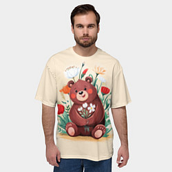 Футболка оверсайз мужская Мишаня с букетом, цвет: 3D-принт — фото 2