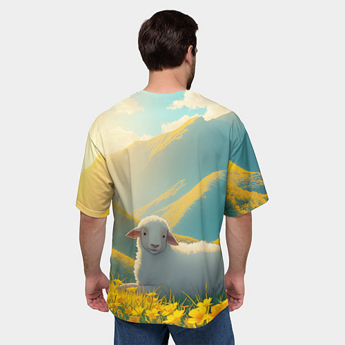 Мужская футболка оверсайз Овечка в цветочной долине / 3D-принт – фото 4