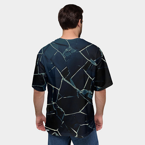 Мужская футболка оверсайз Тёмный чёрно-синий битые плиты / 3D-принт – фото 4