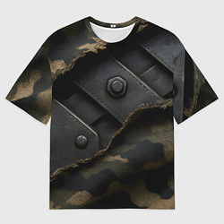 Футболка оверсайз мужская Порванная камуфляжная ткань с металлом, цвет: 3D-принт