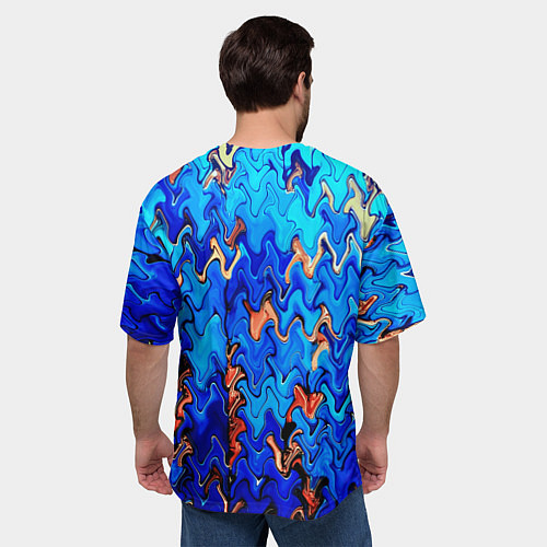 Мужская футболка оверсайз Сине-голубой стекающая абстракция / 3D-принт – фото 4