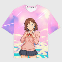 Футболка оверсайз мужская Сиратори Айра делает сердечко руками - Дандадан, цвет: 3D-принт