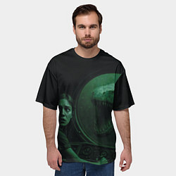 Футболка оверсайз мужская На батискаф с девушкой нападает Тилозавр ужасы, цвет: 3D-принт — фото 2