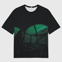 Футболка оверсайз мужская Нападение Тилозавра на девушку в батискафе ужасы, цвет: 3D-принт