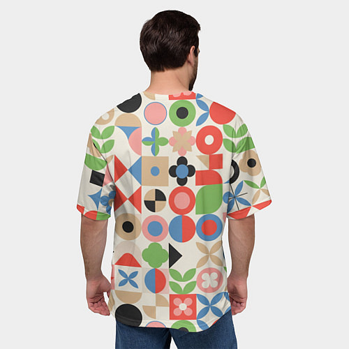 Мужская футболка оверсайз Геометрический узор с цветочными элементами - ретр / 3D-принт – фото 4