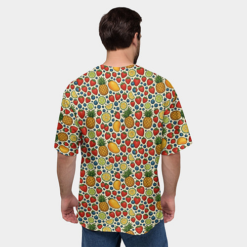 Мужская футболка оверсайз Фрукты и ягоды в паттерне / 3D-принт – фото 4