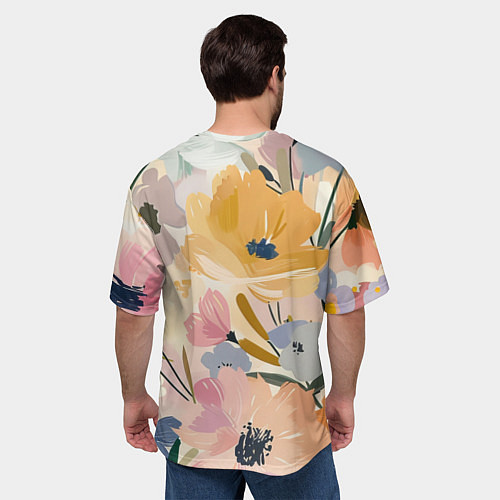 Мужская футболка оверсайз Цветы акварель / 3D-принт – фото 4