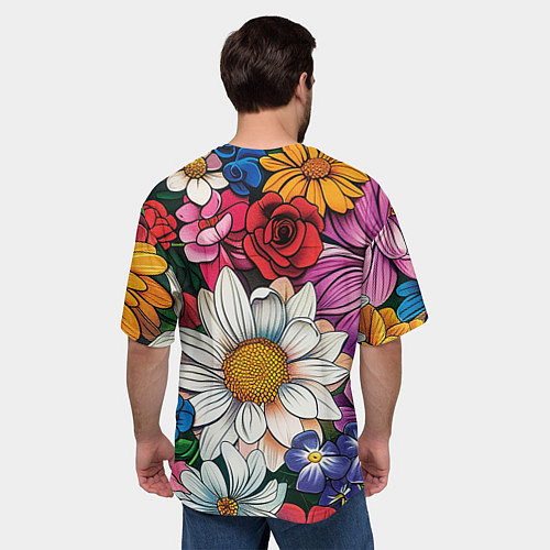 Мужская футболка оверсайз Крупные цветы / 3D-принт – фото 4