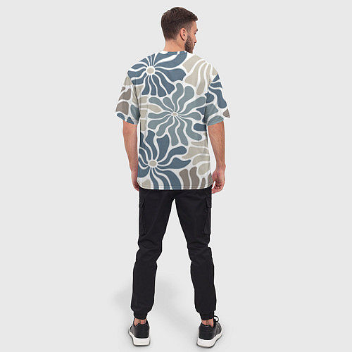 Мужская футболка оверсайз Цветы blue and beige pattern / 3D-принт – фото 4