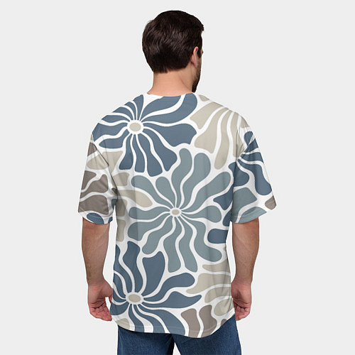 Мужская футболка оверсайз Цветы blue and beige pattern / 3D-принт – фото 4