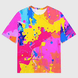 Футболка оверсайз мужская Яркие пятна акриловой краски на стене, цвет: 3D-принт