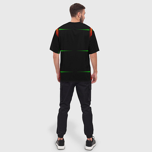 Мужская футболка оверсайз Color black green orange stripes / 3D-принт – фото 4