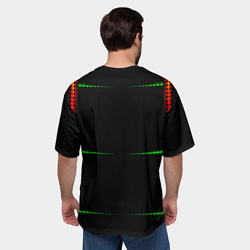 Мужская футболка оверсайз Color black green orange stripes / 3D-принт – фото 4
