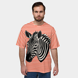Футболка оверсайз мужская Зебра на оранжевых полосах, цвет: 3D-принт — фото 2