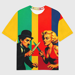 Футболка оверсайз мужская Чарли Чаплин против Мэрилин Монро поп-арт, цвет: 3D-принт