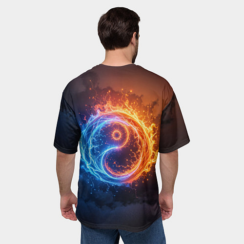 Мужская футболка оверсайз Инь ян огонь и лёд / 3D-принт – фото 4