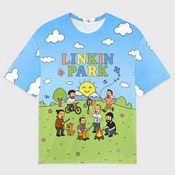 Футболка оверсайз мужская Linkin Park мультяшный стиль на поляне, цвет: 3D-принт