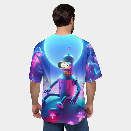 Мужская футболка оверсайз Bender bending robot on the amazing neon mushroom / 3D-принт – фото 4