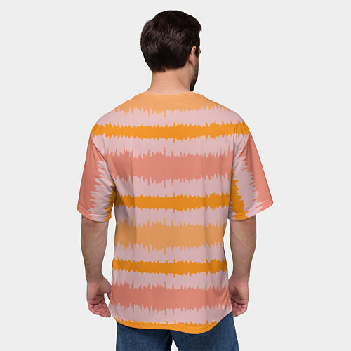 Мужская футболка оверсайз Полосы зигзагообразные оранжево-розовые / 3D-принт – фото 4