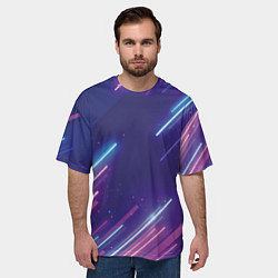 Футболка оверсайз мужская Абстракция бело синие красные полосы, цвет: 3D-принт — фото 2