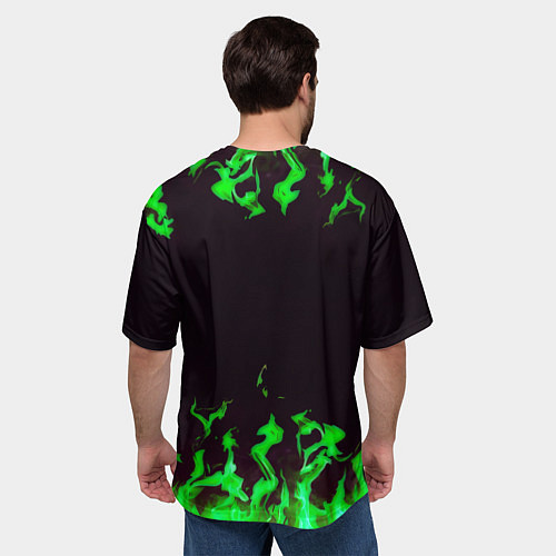 Мужская футболка оверсайз Doom зелёный огонь / 3D-принт – фото 4