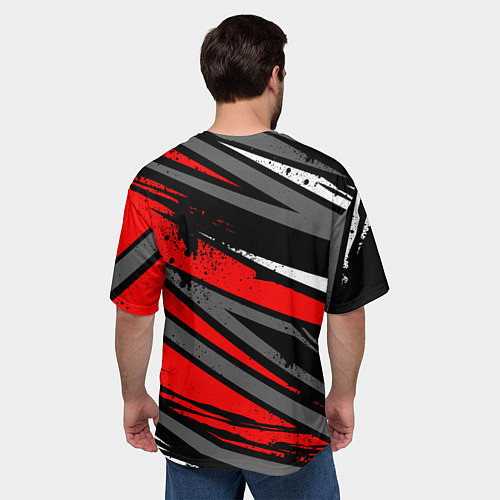 Мужская футболка оверсайз Umbrella - red lines / 3D-принт – фото 4
