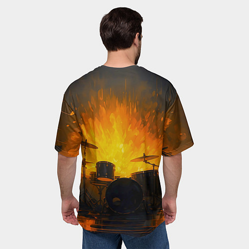 Мужская футболка оверсайз Гитарист играющий в пламени / 3D-принт – фото 4