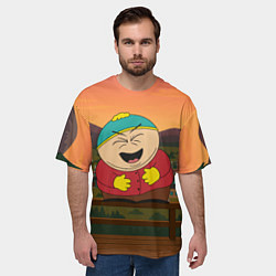 Футболка оверсайз мужская Эрик Картман смеется держа живот, цвет: 3D-принт — фото 2