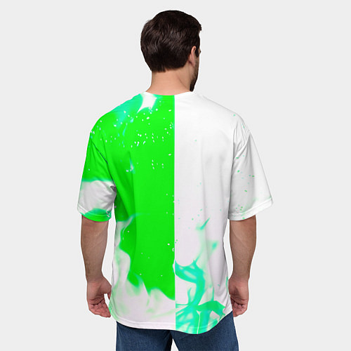 Мужская футболка оверсайз Ливерпуль зеленый огонь текстура / 3D-принт – фото 4