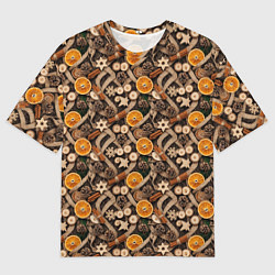 Футболка оверсайз мужская Новогодний орнамент с корицей и дольками апельсина, цвет: 3D-принт