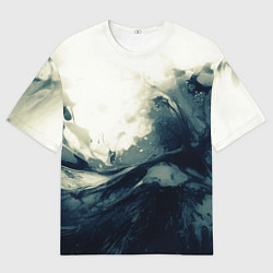 Мужская футболка оверсайз Чёрно-синие абстрактные краски