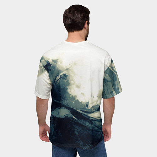 Мужская футболка оверсайз Чёрно-синие абстрактные краски / 3D-принт – фото 4